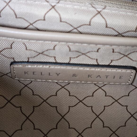 Kelly And Katie Purse Taupe Tan Beige Handbag Tote Shoulder Strap Laser Cut Gold - Picture 8 of 10